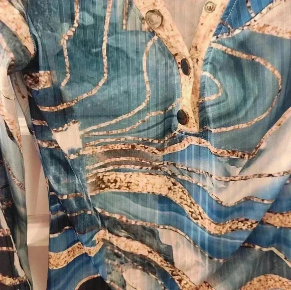 Y2K Blue Gold Button Down V Neck Long Sleeve Size S Chicme #Q361 - Picture 2 of 6